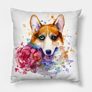 Corgi with a flower Pillow