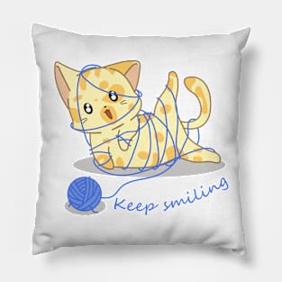 Happy Cat Keep Smiling Pillow