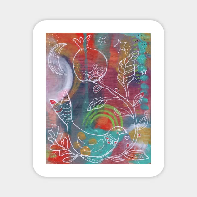 Winter Bird and Pomegranate Magnet by gaea