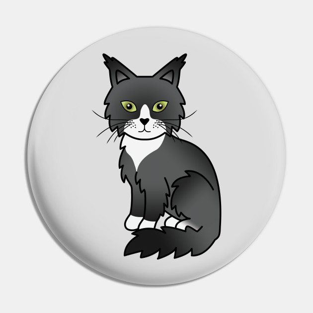 Black And White Maine Coon Cat Cute Cartoon Illustration Maine