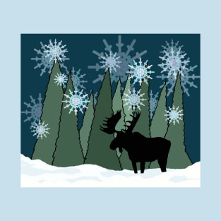 Moose in Silent Snowy Forest T-Shirt