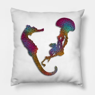 Glitter Sea Friends, Jellyfish and Seahorse Rainbow Graphic Pillow