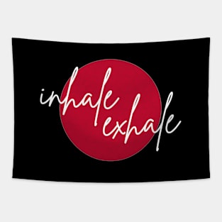 Inhale exhale Red (white font) Tapestry