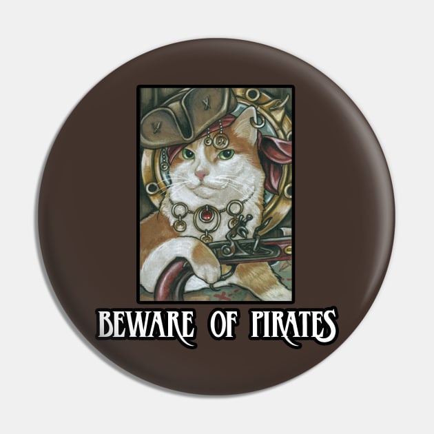 Pirate Cat - Design 1 - Beware of Pirates Pin by Nat Ewert Art