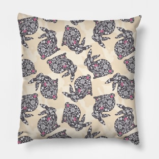 Black Easter Rabbits with Pink Flower Pillow