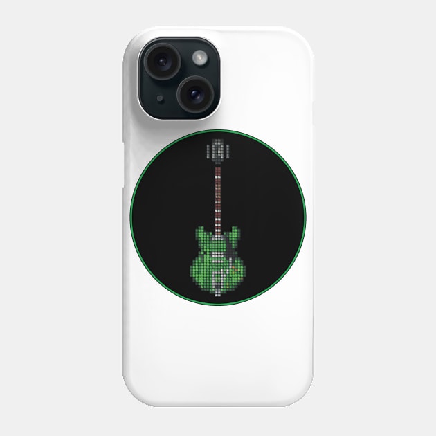 Tiled Pixel Memphis Green Guitar in a Black Circle Phone Case by gkillerb