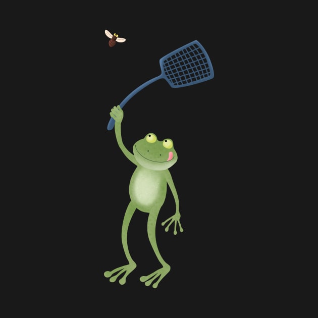 Funny green frog swatting fly cartoon by FrogFactory