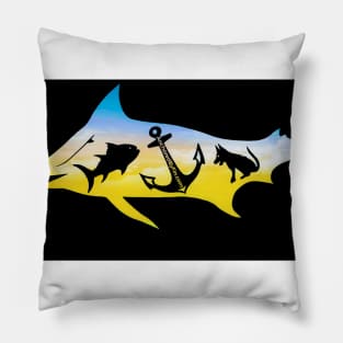 Anchored By Fin Blue Marlin Pillow