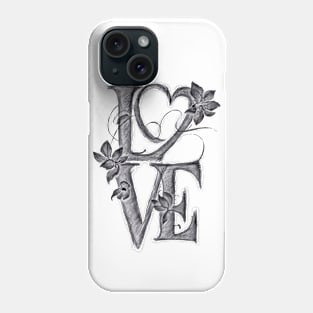 Floral LOVE digital sketch crayon drawing Phone Case