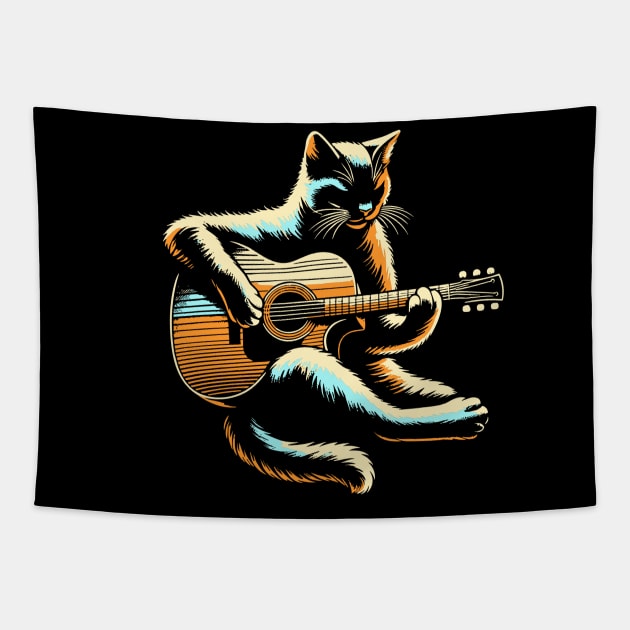 Cat Playing Acoustic Guitar Player Guitarist Funny Cat Lover Tapestry by rhazi mode plagget