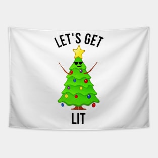 Let's Get Lit Funny Christmas Weed Tapestry