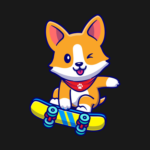 Cute Corgi Dog Playing Skateboard Cartoon by Catalyst Labs