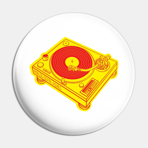 Turntable (Yellow + Red Drop Shadow) Analog / Music Pin by Analog Digital Visuals