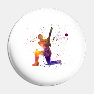 Cricket player batsman silhouette in watercolor Pin