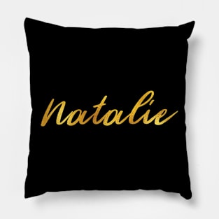 Natalie Name Hand Lettering in Faux Gold Letters Pillow