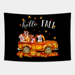 Pitbulls Hello Fall - Pitbulls In Car Pumpkin Halloween T-shirt Pitbulls Autunm Gift Tapestry