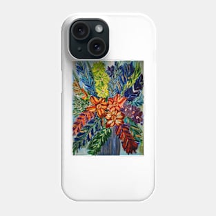 abstract mixed flowers in metallic blue vase Phone Case