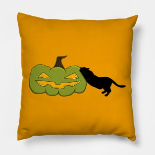 Green Scratch-O-Lantern (Black Cat) Pillow