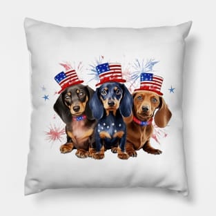 4th of July Dachshund Dogs #3 Pillow