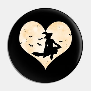 Witch broom front of heart shape moon witch switch Pin