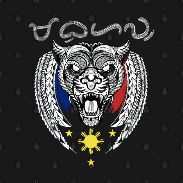 Tribal line Art Tiger / Baybayin word Mabuhay (Long live) by Pirma Pinas