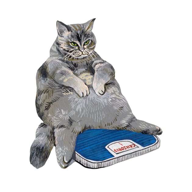 Fat grey cat on the scales by argiropulo