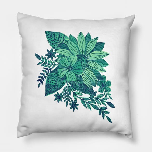 Teal watercolor sunflower Pillow by wackapacka