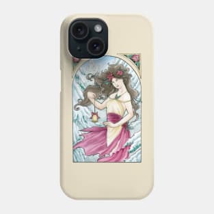 Holiday Art Nouveau Woman with Bell and Poinsettia in the Snow - Spirits of Winter Series Phone Case