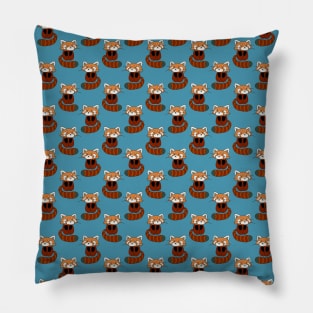 Cute Red Panda Blue Pattern Pillow