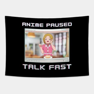 Anime Girl Eating Paused Talk Fast Funny Otaku Meme Tapestry