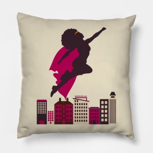 SuperHero Flying Above City -Blerd Pillow