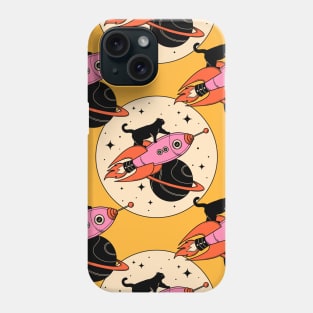 Space Walker Black Cat Pattern in yellow Phone Case