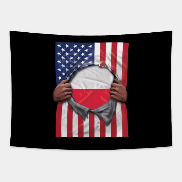 Poland Flag American Flag Ripped - Gift for Polish From Poland Tapestry by Country Flags