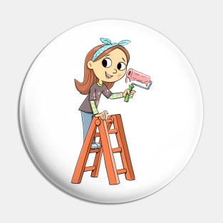 girl on a ladder with a pink paint roller Pin