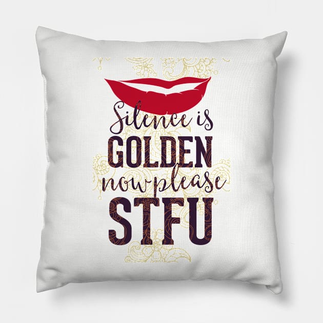 Silence is Golden Pillow by CoffeeandTeas