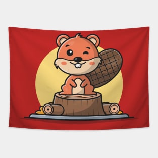 Cute Beaver Sitting Cartoon Vector Icon Illustration Tapestry