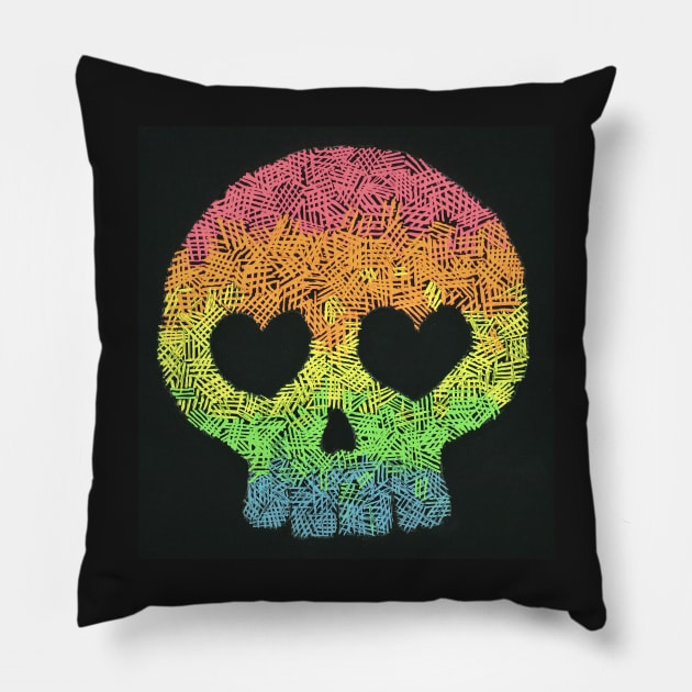 Kawaii Rainbow Skull Pillow by Phosfate