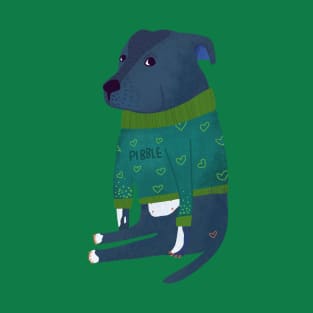 Cute Pitbull in a Green Sweater Art T-Shirt