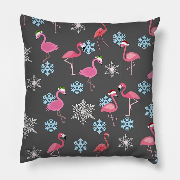 christmas with flamingo and snowflake Pillow by Aekasit weawdee