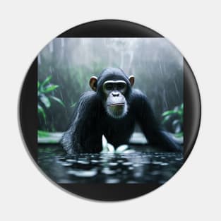 Chimpanzee in a Jungle lake in the rain Pin