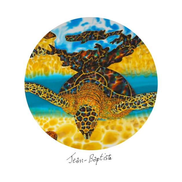 Caribbean unveiled on silk | Sea Turtle Gliding by Jean-Baptiste Silk Art