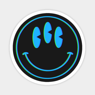 Trippy 90s acid house three eyed glitch smiley face Magnet