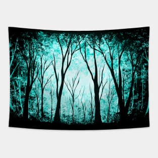 Minimal Black and Turquoise Forest Art Tapestry