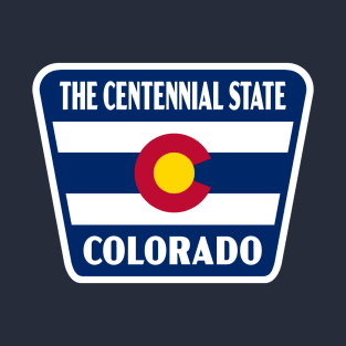 The Centennial State Colorado Retro Flag Badge (Blue) T-Shirt