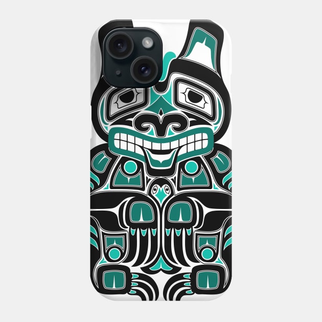 Teal Blue and Black Haida Spirit Bear Phone Case by jeffbartels