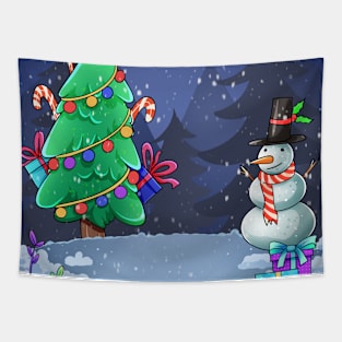 christmas with snowman and gifts Tapestry