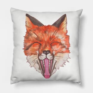 Beautiful orange watercolor fox with open mouth Pillow