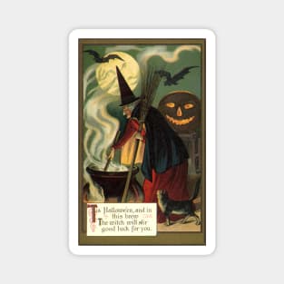 Vintage Halloween, Witch Mixing Her Magic Potion Magnet