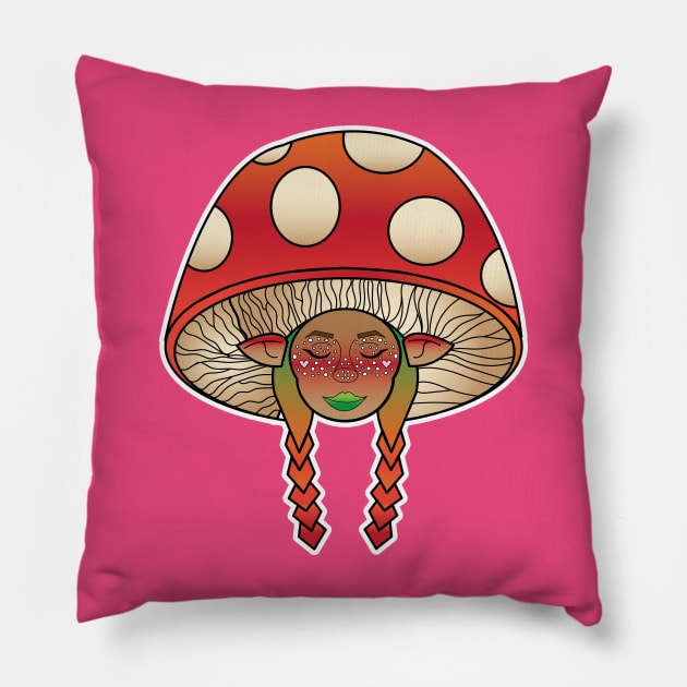 Mushroom Girl Pillow by tesiamarieart