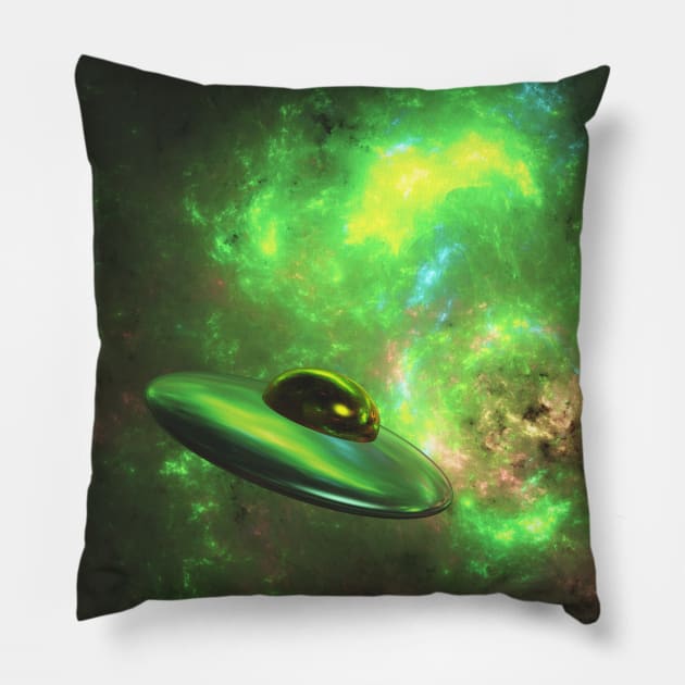 UFO, Journey Into Deep Space Pillow by Ryan Rad